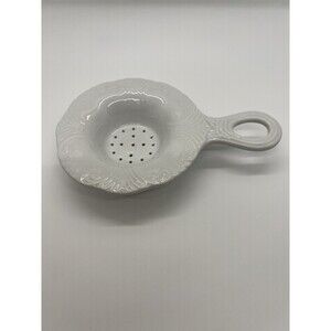 Vintage Tea Strainer Embossed White Porcelain
